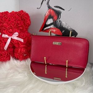 EUC FURLA Red Large Zip Clutch Wallet